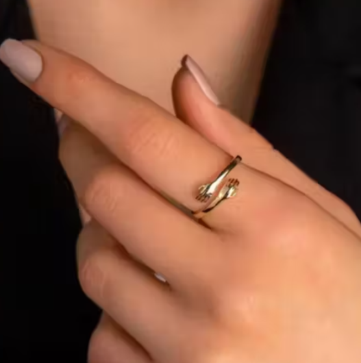 Golden Adjustable Friendship and Loved Ones Cuddle Hug Ring For Women/Girls Alloy Gold Plated Ring - Image 6