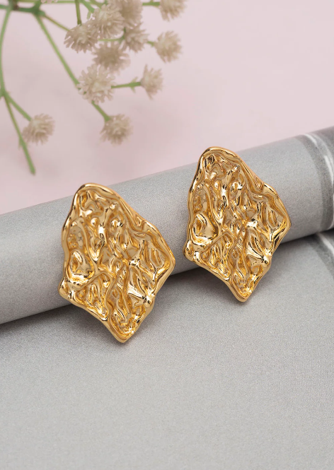 New Tam Textured Gold-Plated Contemporary Earrings - Image 4