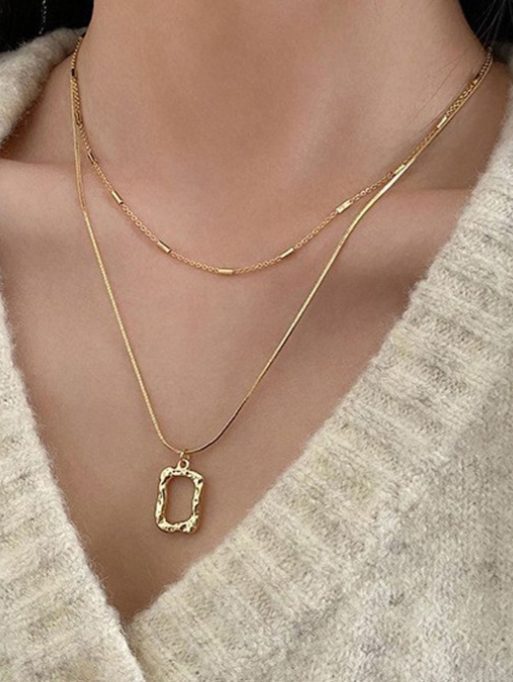 Quick sale Cart Hollow Square Double Layered Necklace - Image 7