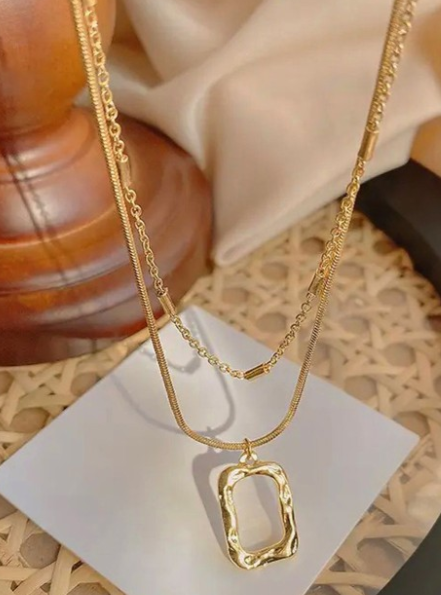 Quick sale Cart Hollow Square Double Layered Necklace - Image 6