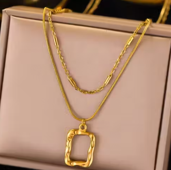 Quick sale Cart Hollow Square Double Layered Necklace - Image 5