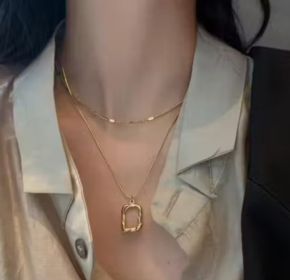 Quick sale Cart Hollow Square Double Layered Necklace - Image 4