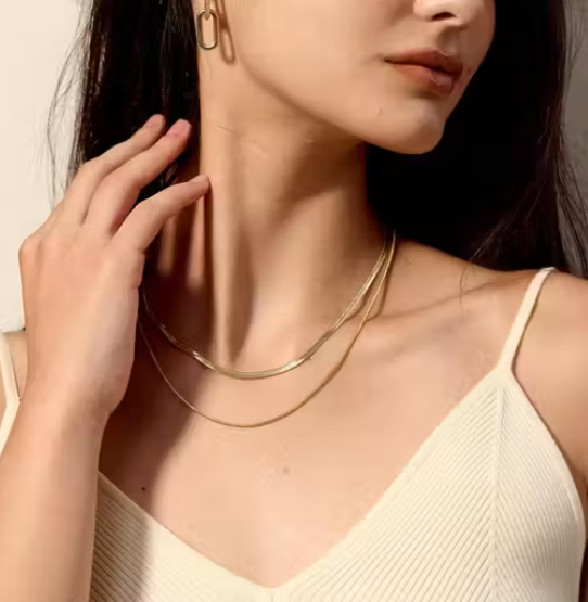 Rubans 18K Gold-Plated Stainless Steel Tarnish-Free Waterproof Multi-Layer Snake Necklace - Image 2