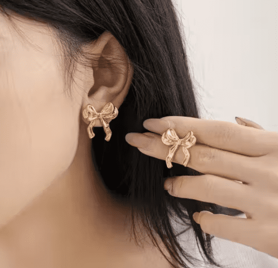 Korean Style Anti-Tarnish Gold Bow Knot Stud Earrings Party Jewelry Gifts for Women - Image 3